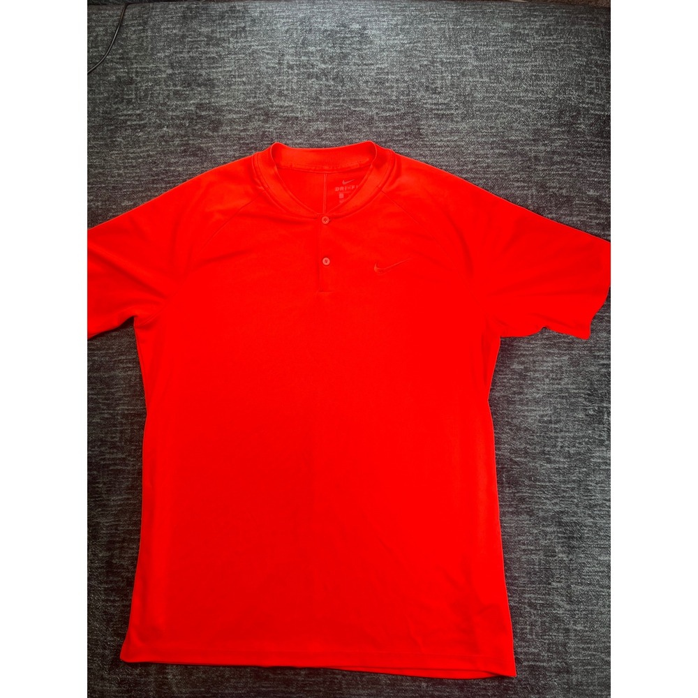 Nike Polo Shirt Mens Large Red Dri-FIT Short Sleeve Blade Collar Athletic 0363